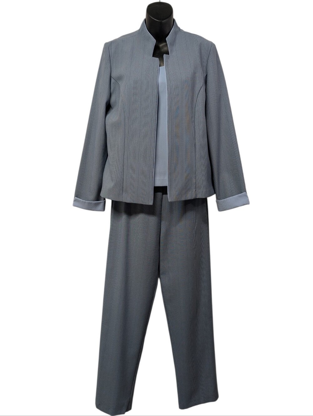 Perceptions Womens 3 Pc Suit Set Slate Blue Grey Pant Tank Blazer Jacket Sz8 VTG
